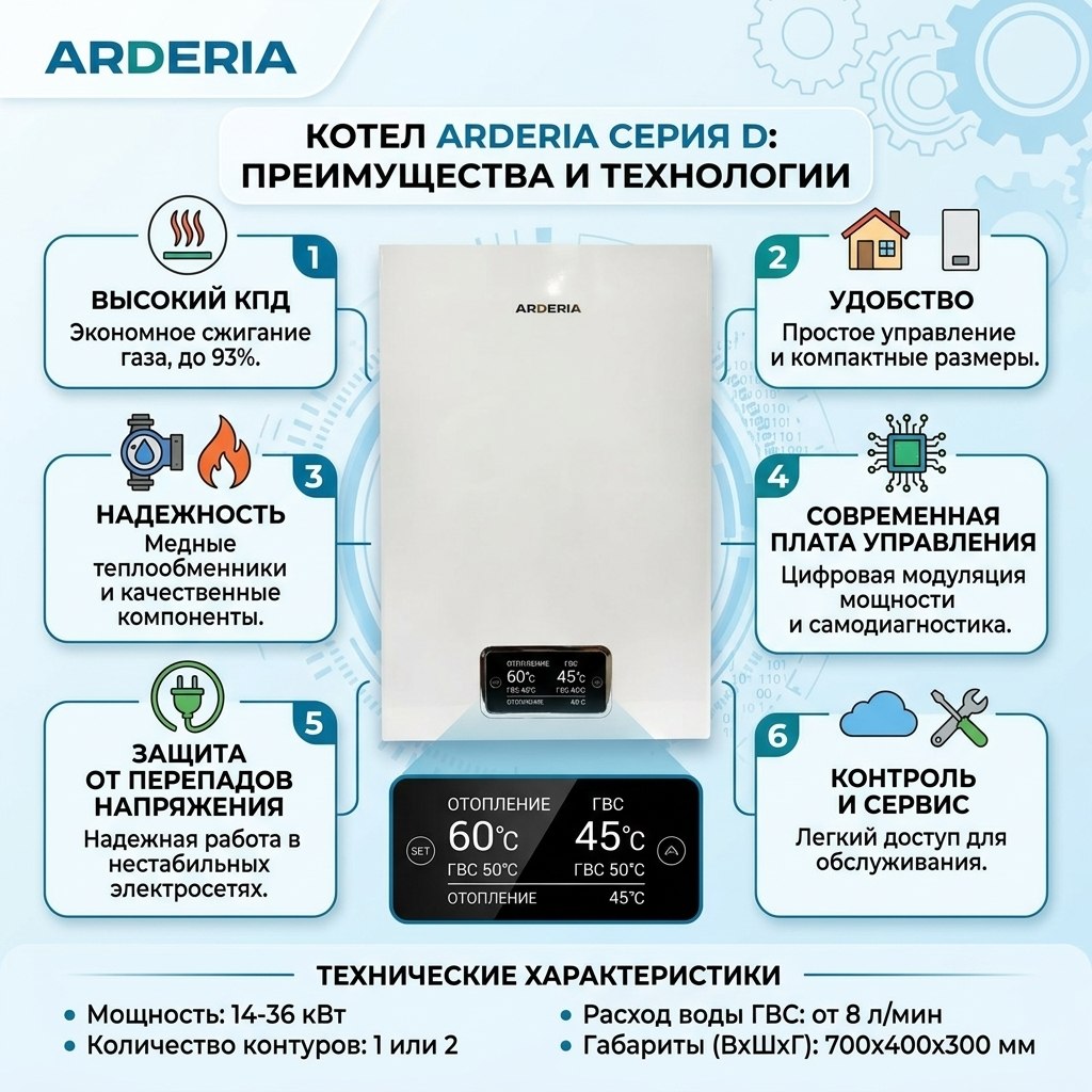 Инфографика котла arderia серия d